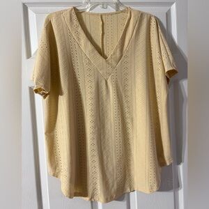 Elegant Butter Yellow V-Neck Eyelet Top
